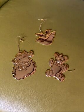 Vintage Gloria Duchin Gold Tone Christmas Ornaments Lot Santa Bear Dove